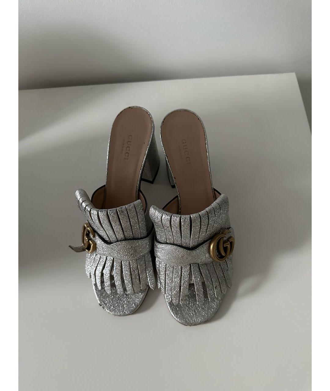 GUCCI Серебряные кожаные босоножки, фото 6