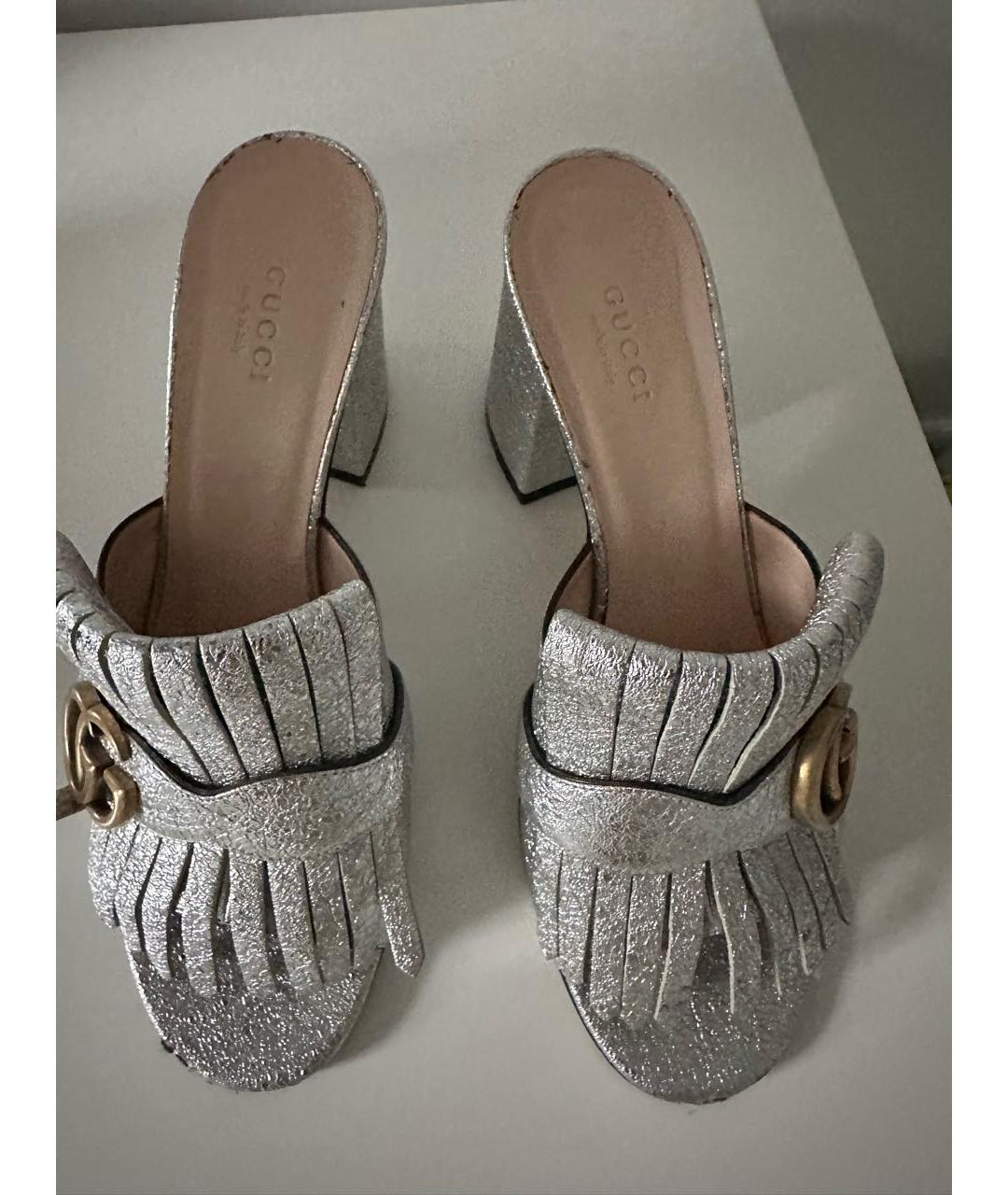GUCCI Серебряные кожаные босоножки, фото 3
