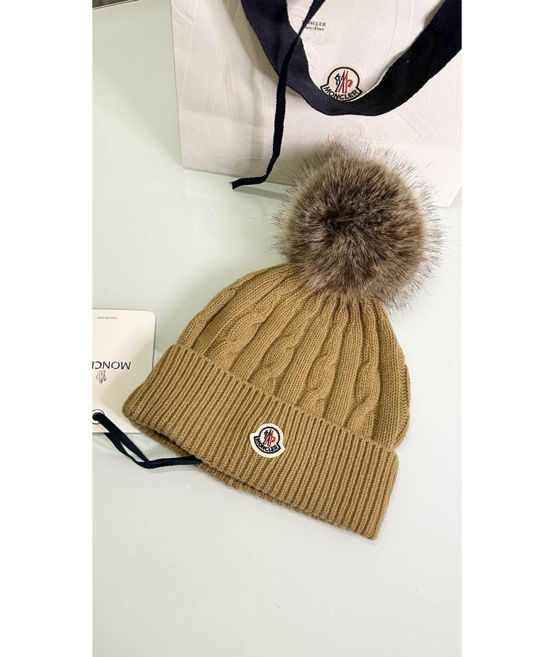 MONCLER Бежевая шапка, фото 4