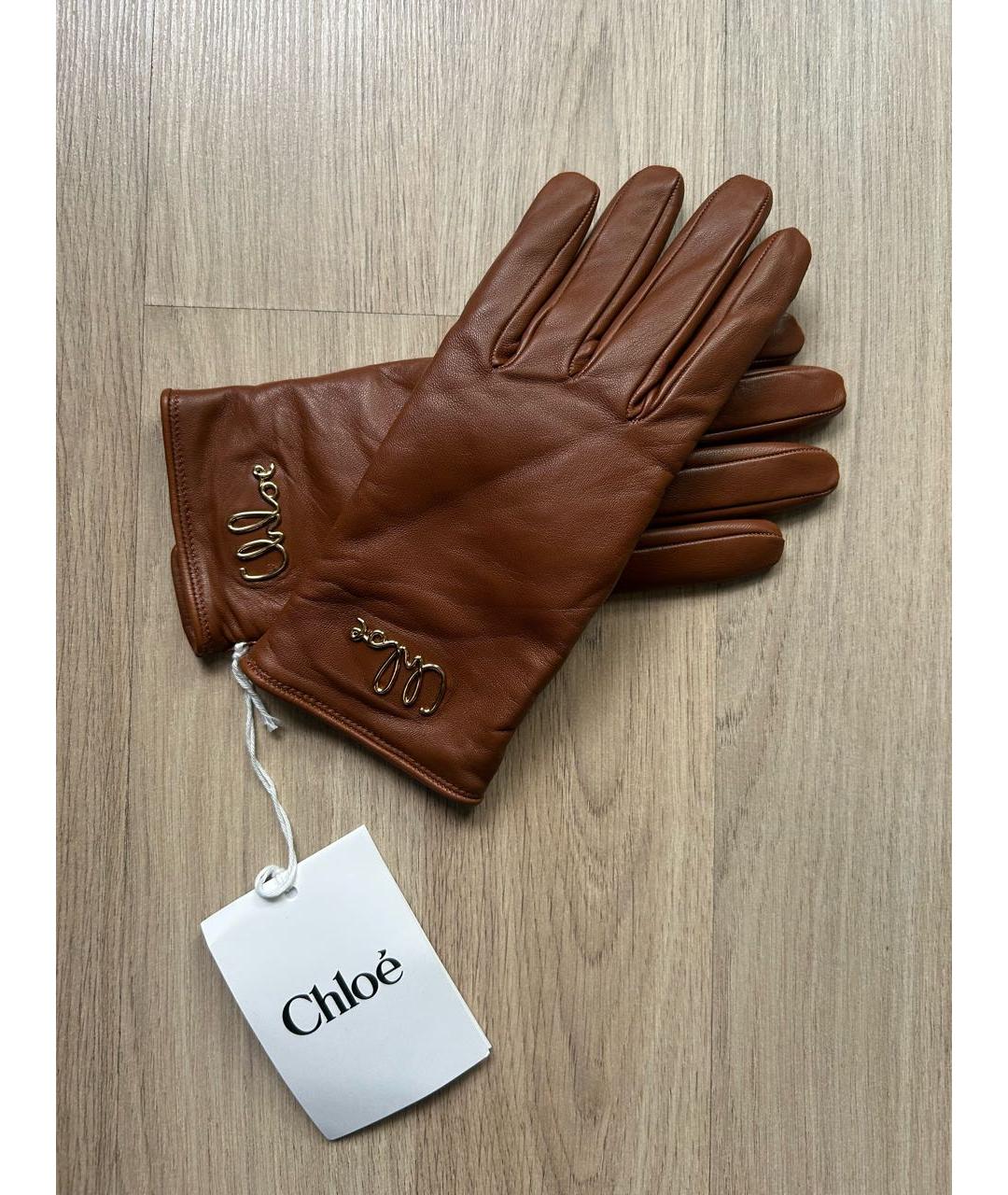 CHLOE Коричневые кожаные перчатки, фото 4