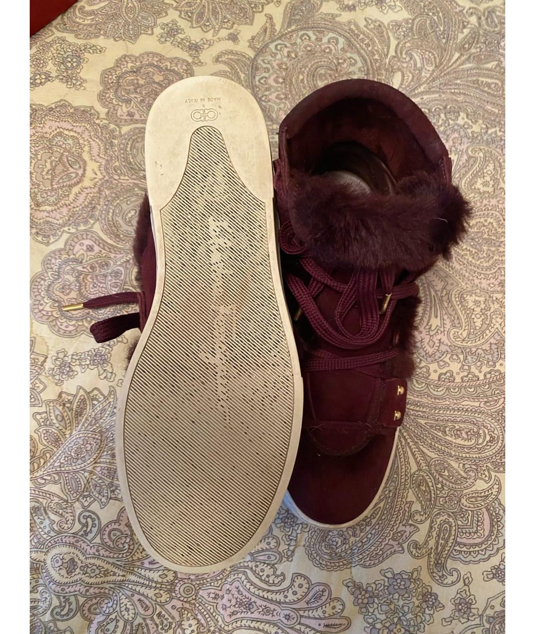 FERRAGAMO Бордовые замшевые кроссовки, фото 6