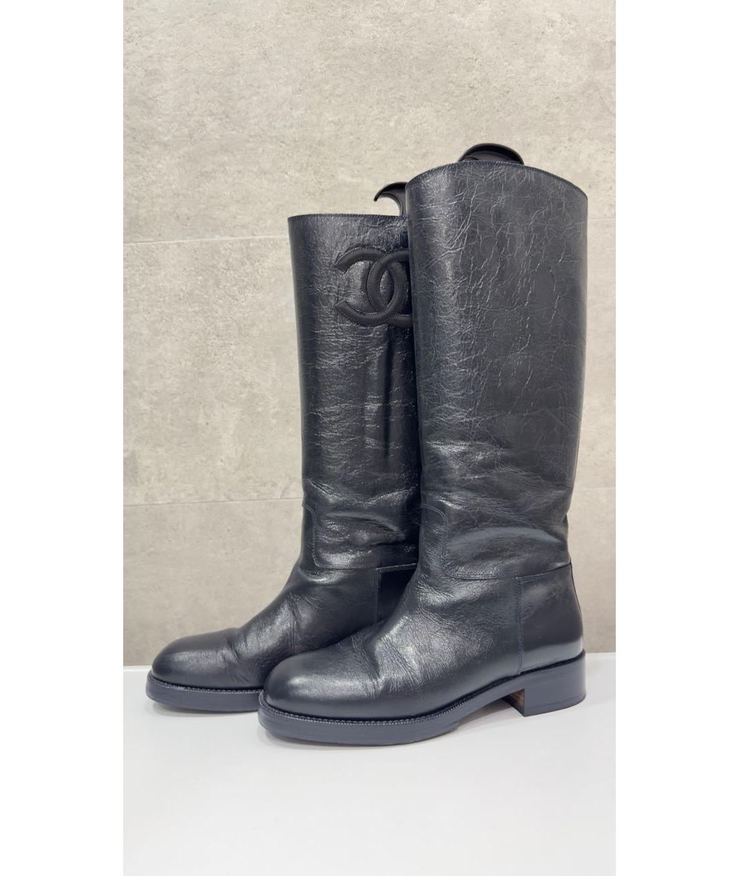 CHANEL Темно-синие кожаные сапоги, фото 7