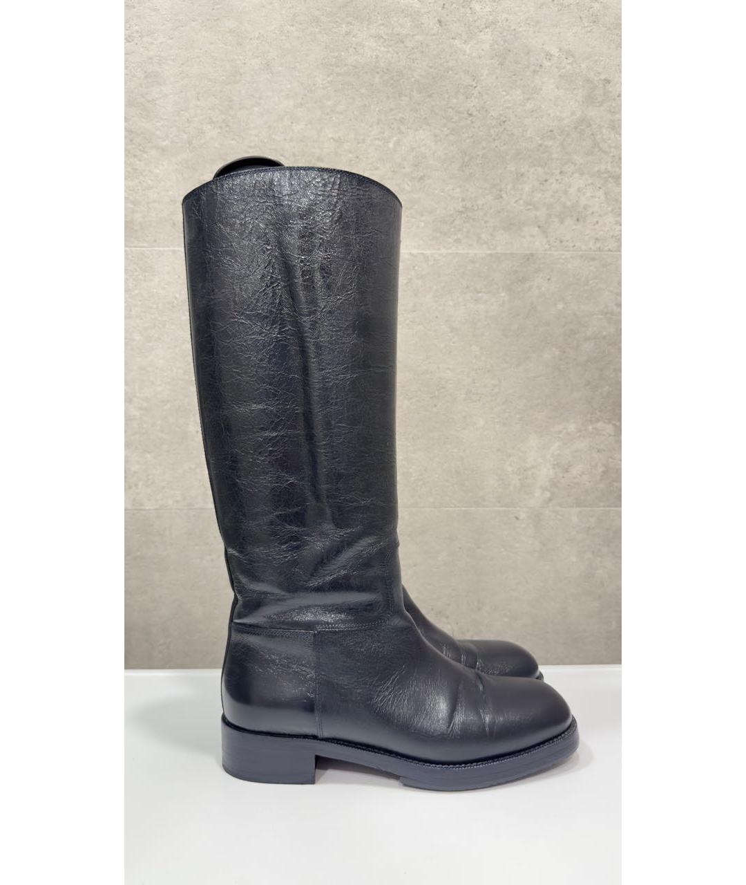 CHANEL Темно-синие кожаные сапоги, фото 9