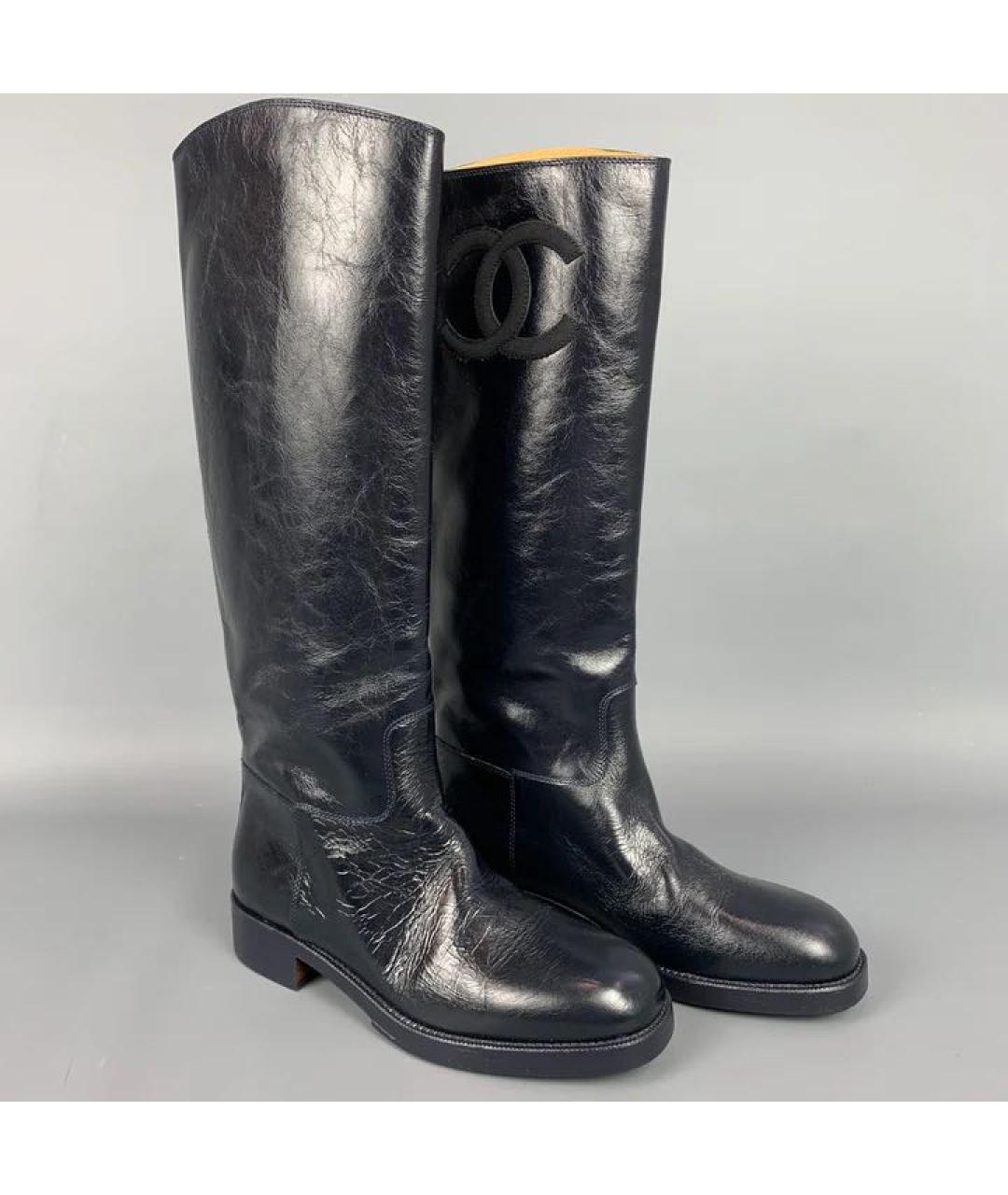 CHANEL Темно-синие кожаные сапоги, фото 8