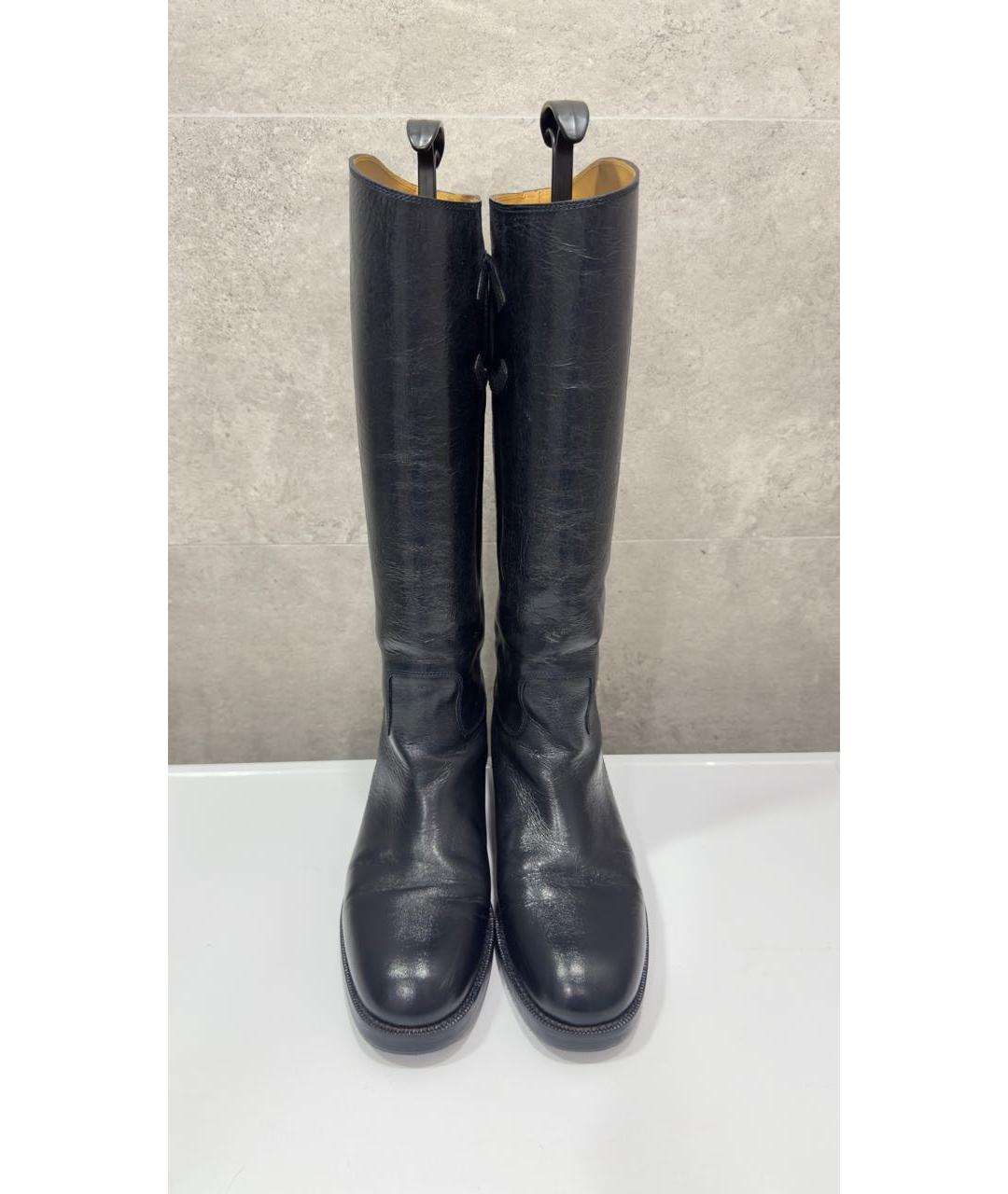 CHANEL Темно-синие кожаные сапоги, фото 2