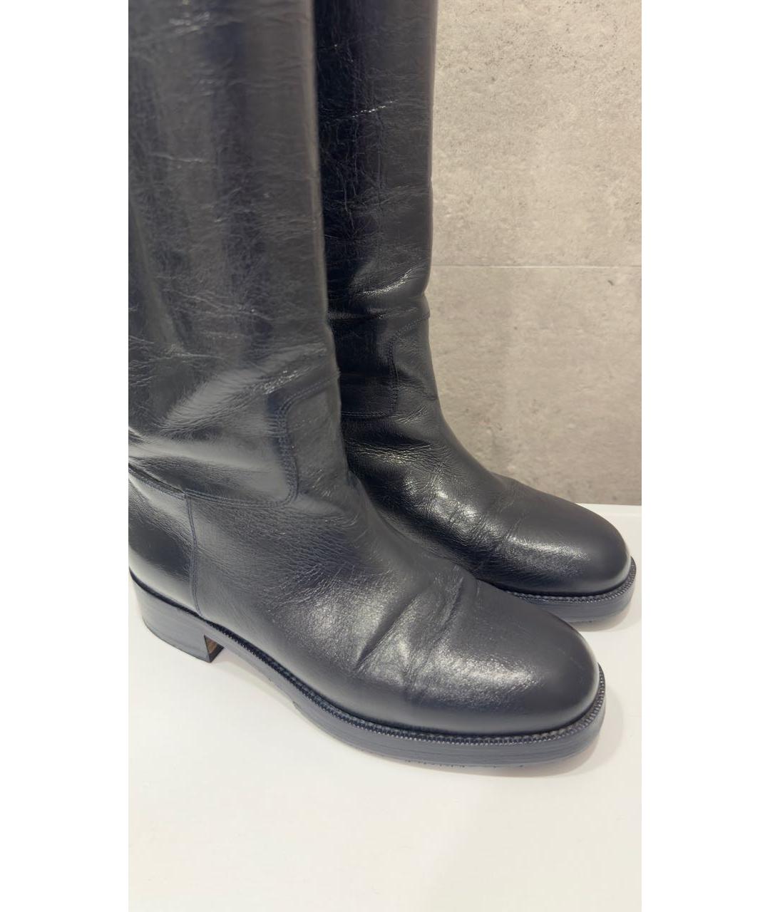 CHANEL Темно-синие кожаные сапоги, фото 3