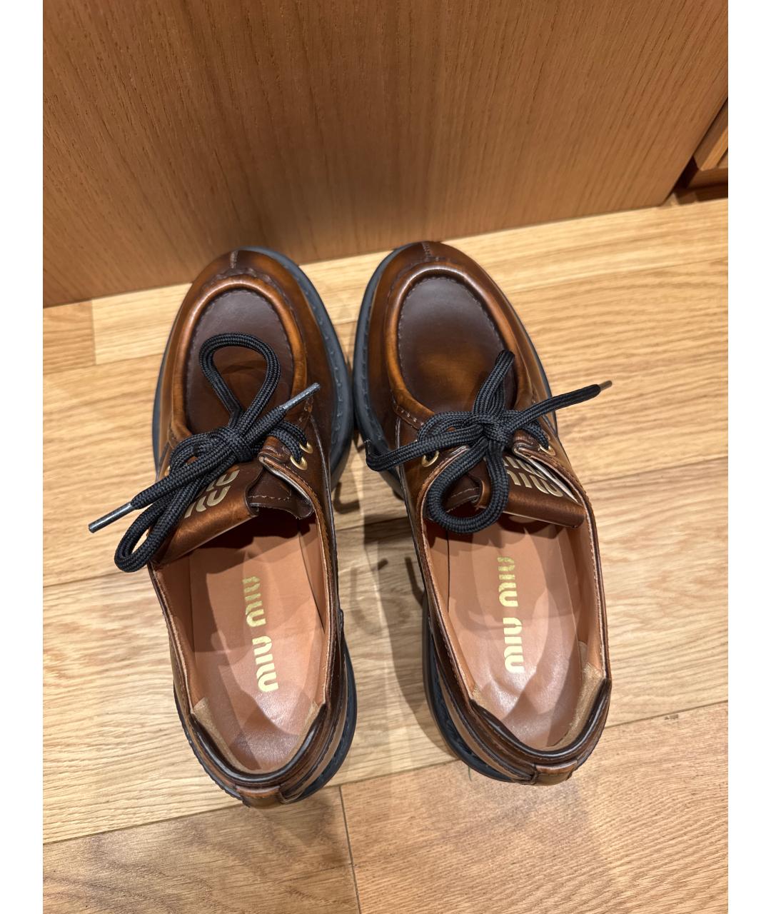 MIU MIU Коричневые кожаные брогги и оксфорды, фото 3