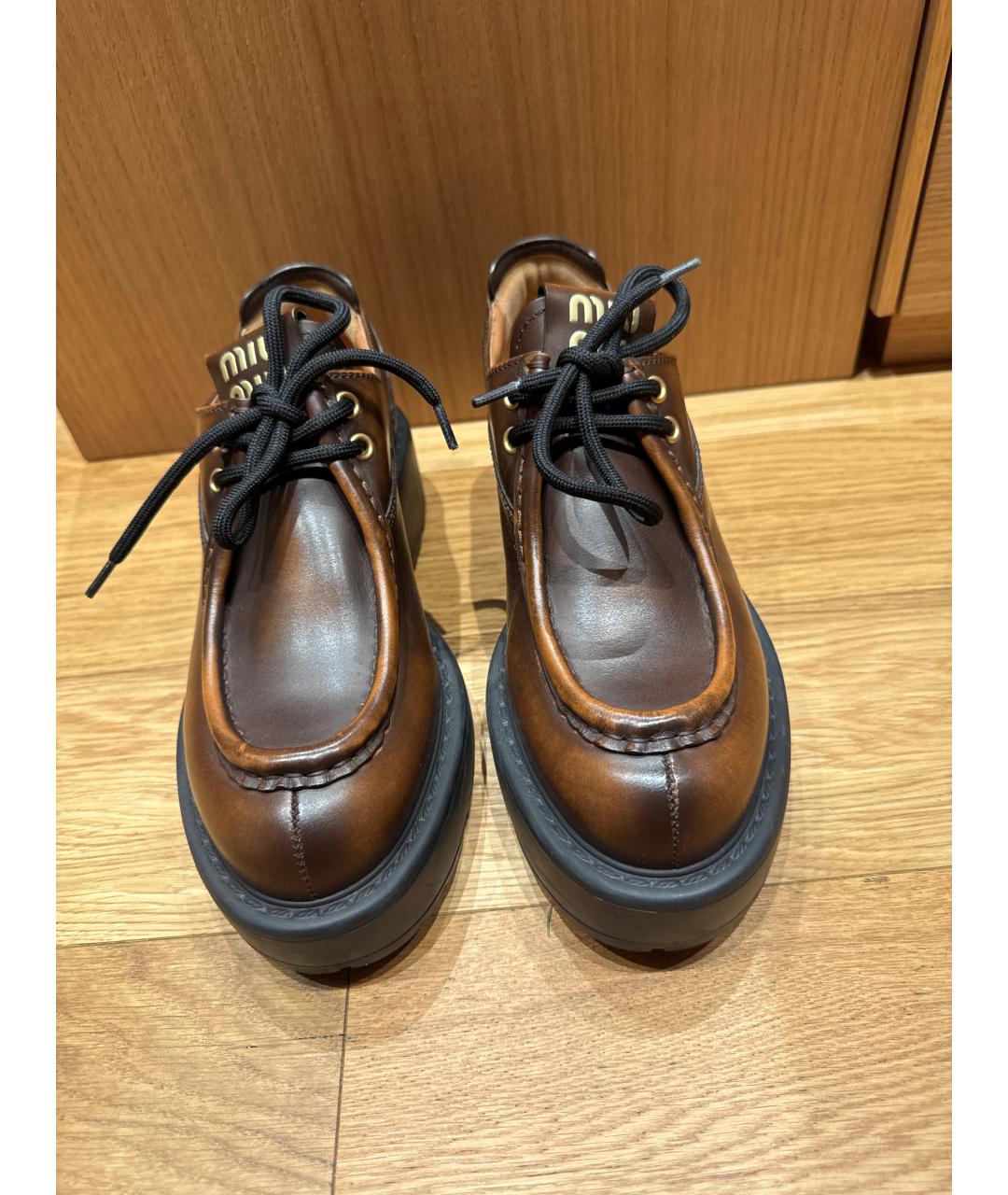 MIU MIU Коричневые кожаные брогги и оксфорды, фото 2