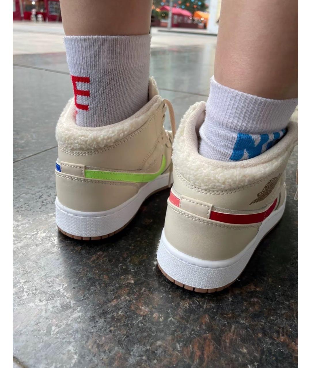 JORDAN Бежевые кожаные кроссовки, фото 8