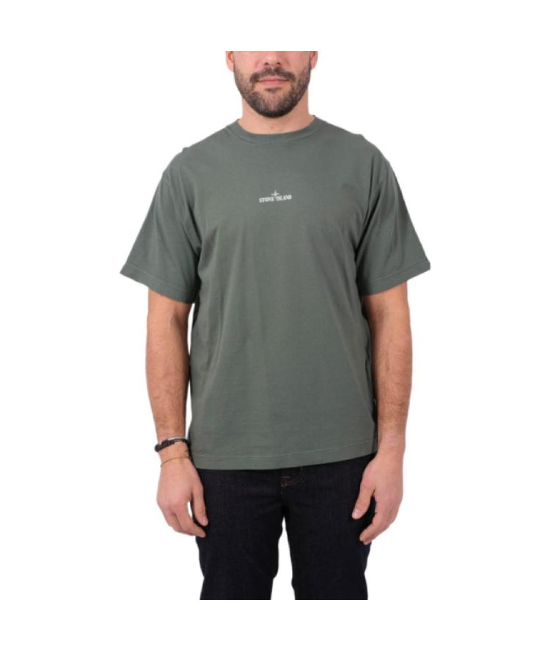 STONE ISLAND Хаки хлопковая футболка, фото 3
