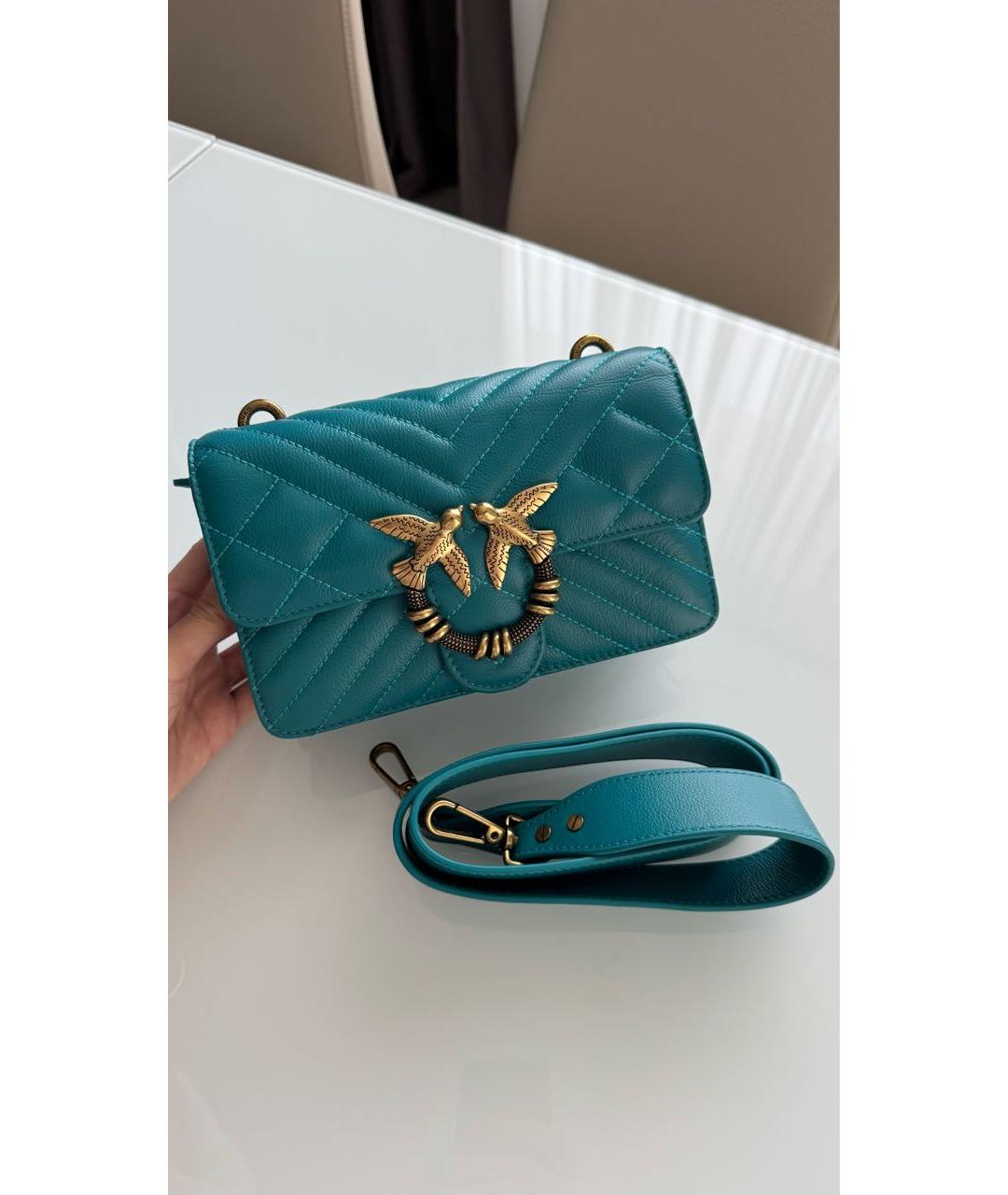 PINKO Бирюзовая кожаная сумка через плечо, фото 6
