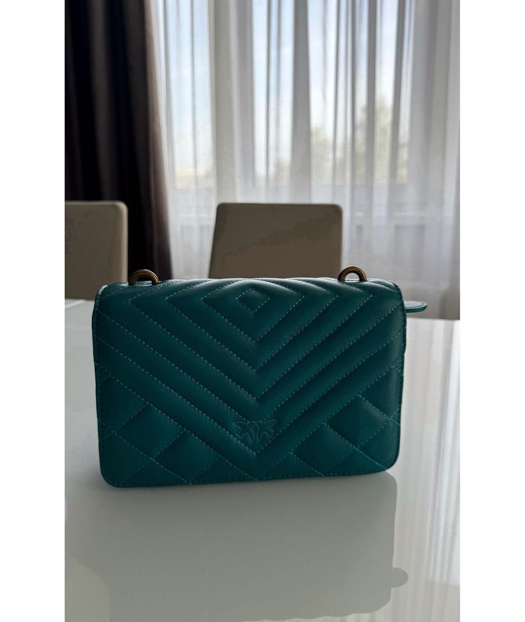 PINKO Бирюзовая кожаная сумка через плечо, фото 2