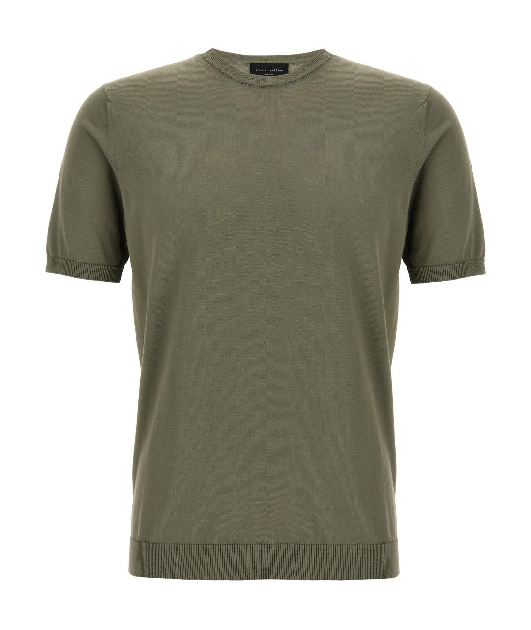 ROBERTO COLLINA Зеленая хлопковая футболка, фото 1