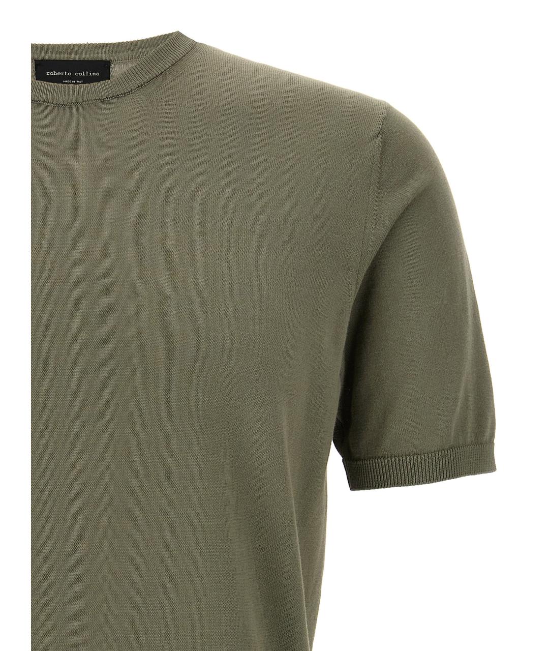 ROBERTO COLLINA Зеленая хлопковая футболка, фото 3