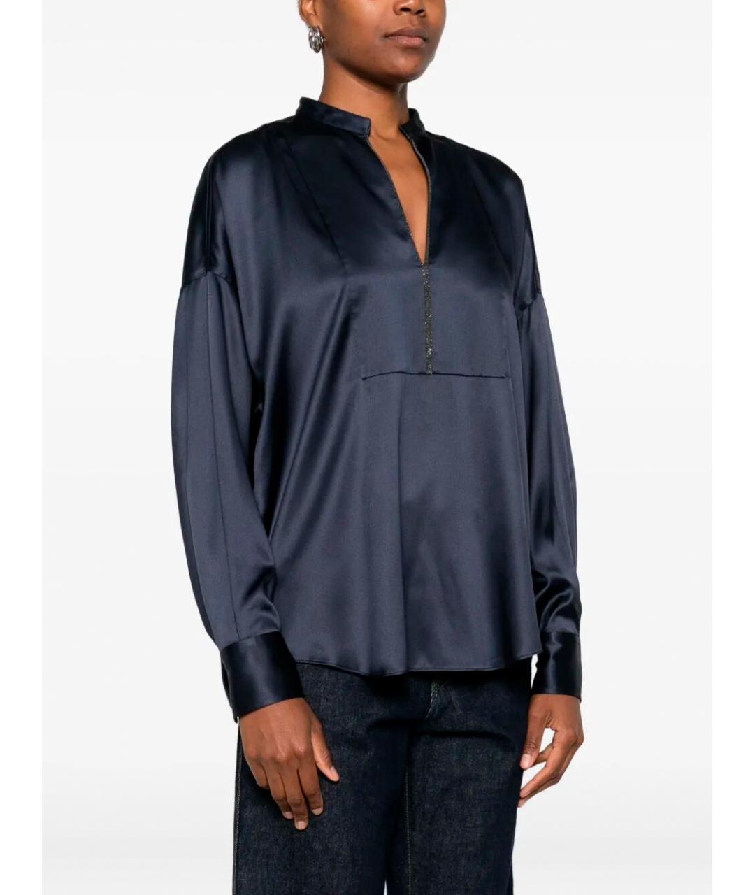 BRUNELLO CUCINELLI Темно-синяя шелковая блузы, фото 5
