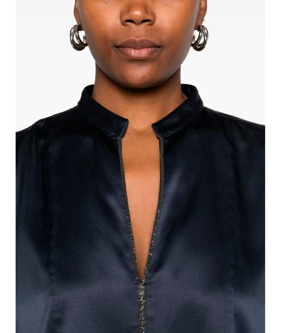 BRUNELLO CUCINELLI Темно-синяя шелковая блузы, фото 3