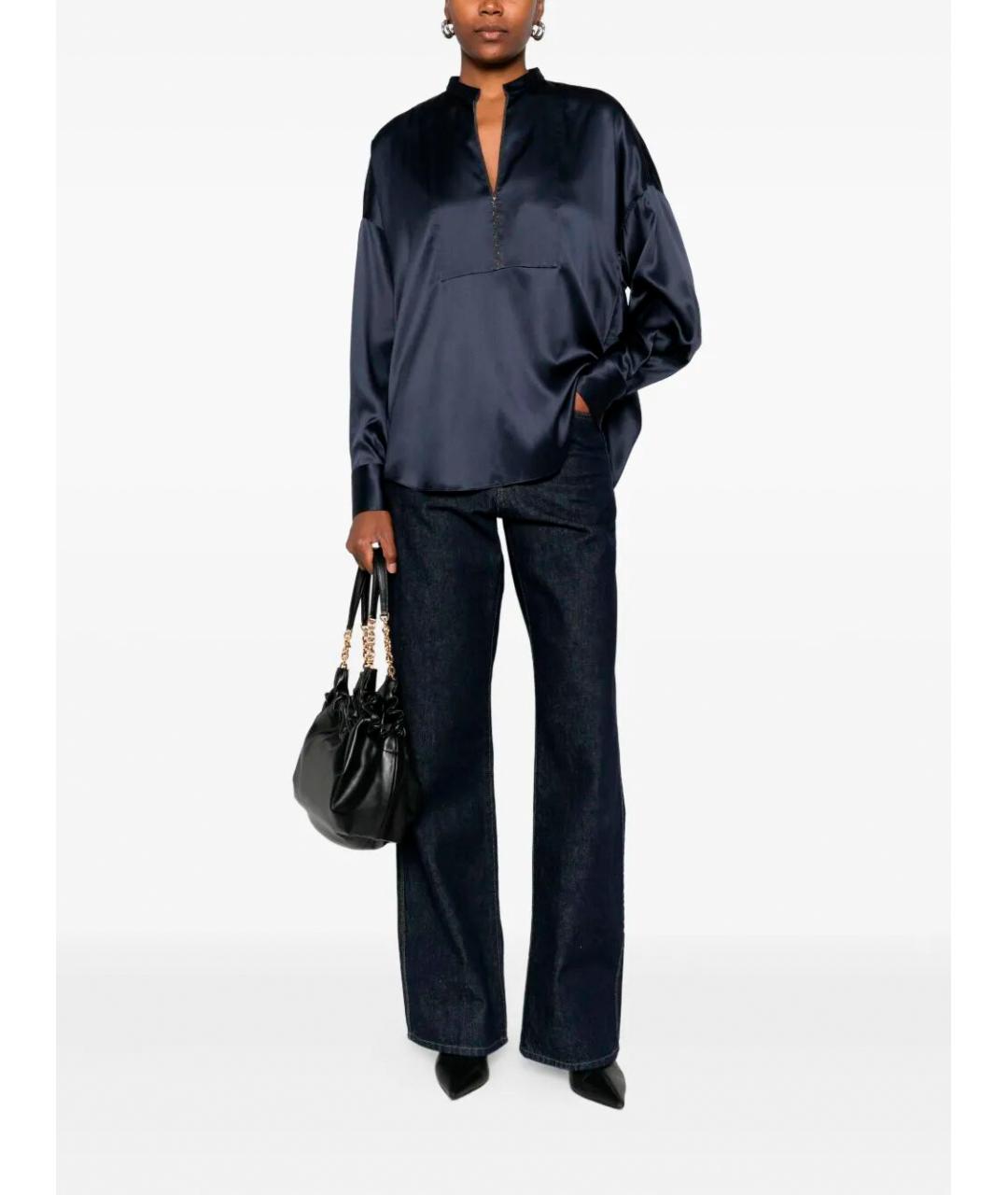 BRUNELLO CUCINELLI Темно-синяя шелковая блузы, фото 2