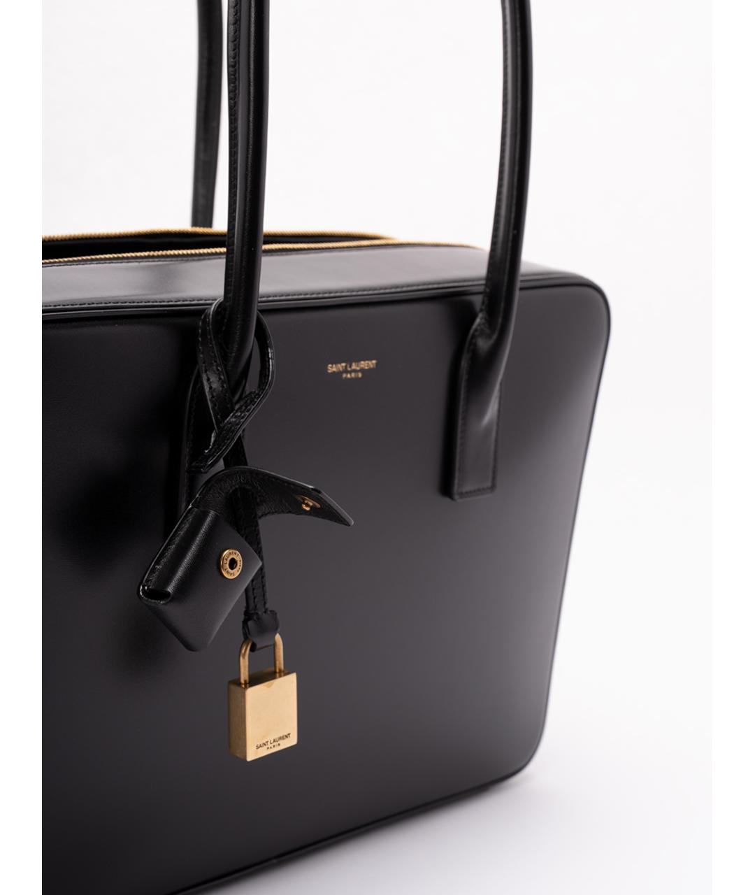 SAINT LAURENT Черная кожаная сумка тоут, фото 6