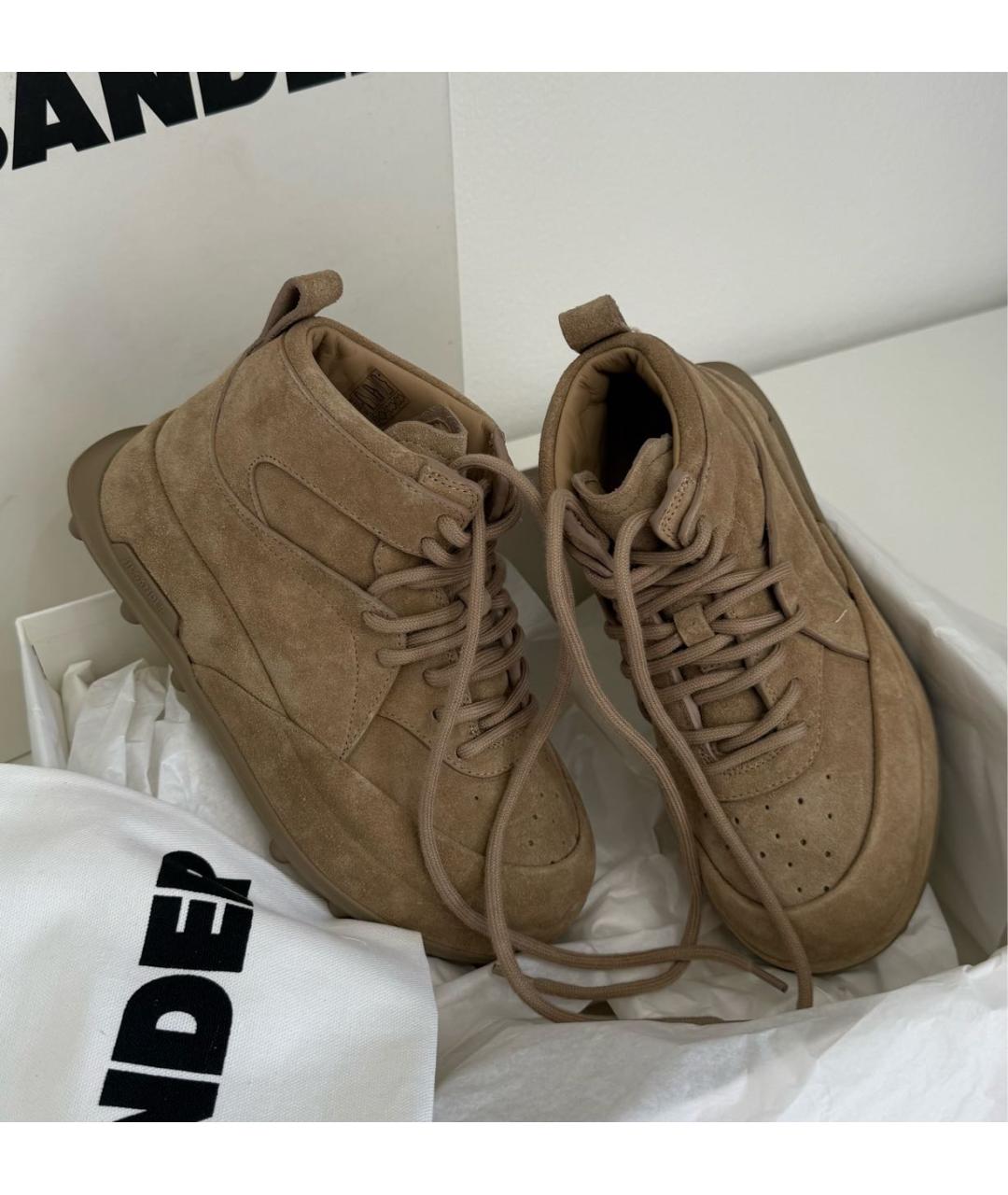 JIL SANDER Бежевые замшевые кроссовки, фото 7