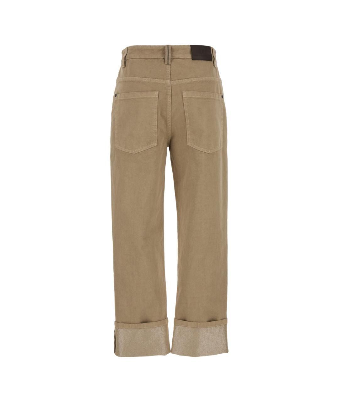 BRUNELLO CUCINELLI Бежевые хлопковые прямые брюки, фото 2