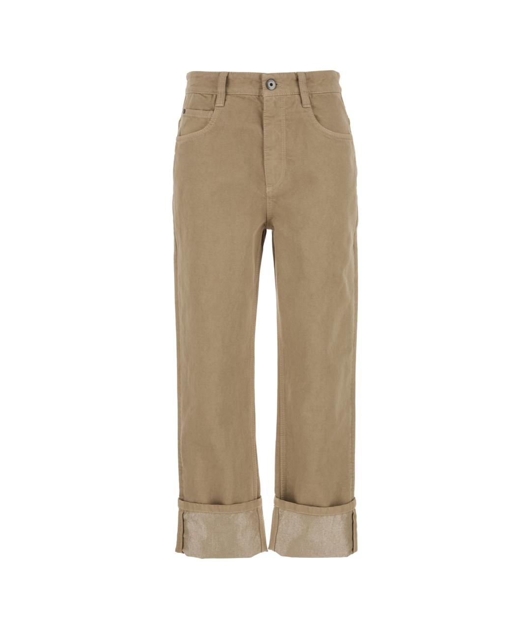 BRUNELLO CUCINELLI Бежевые хлопковые прямые брюки, фото 1