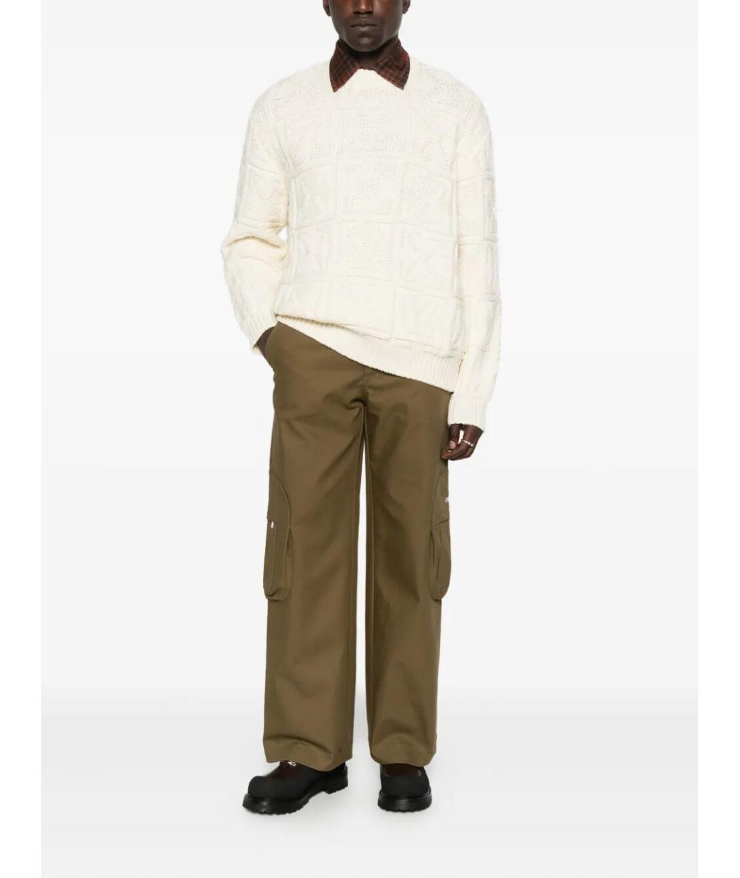 OFF-WHITE Коричневые хлопковые повседневные брюки, фото 2