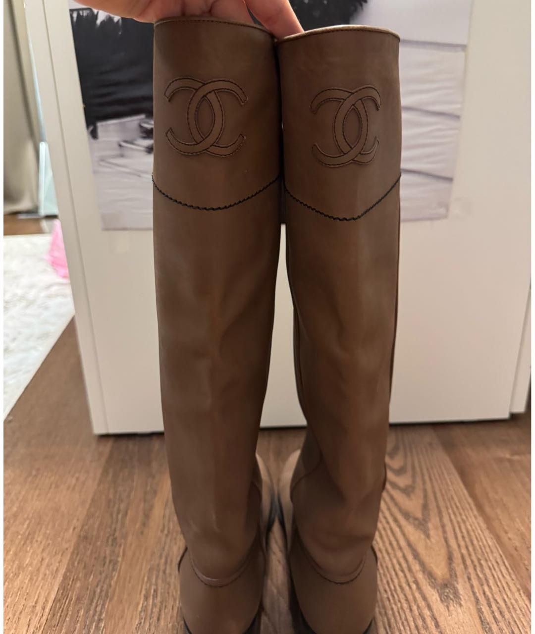 CHANEL Коричневые кожаные сапоги, фото 3