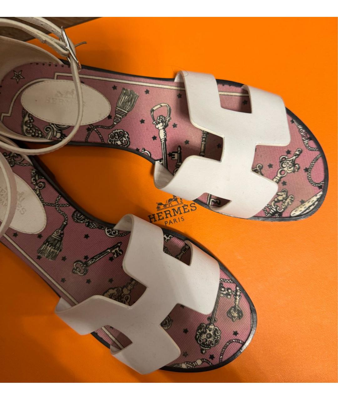HERMES Белые кожаные сандалии, фото 4