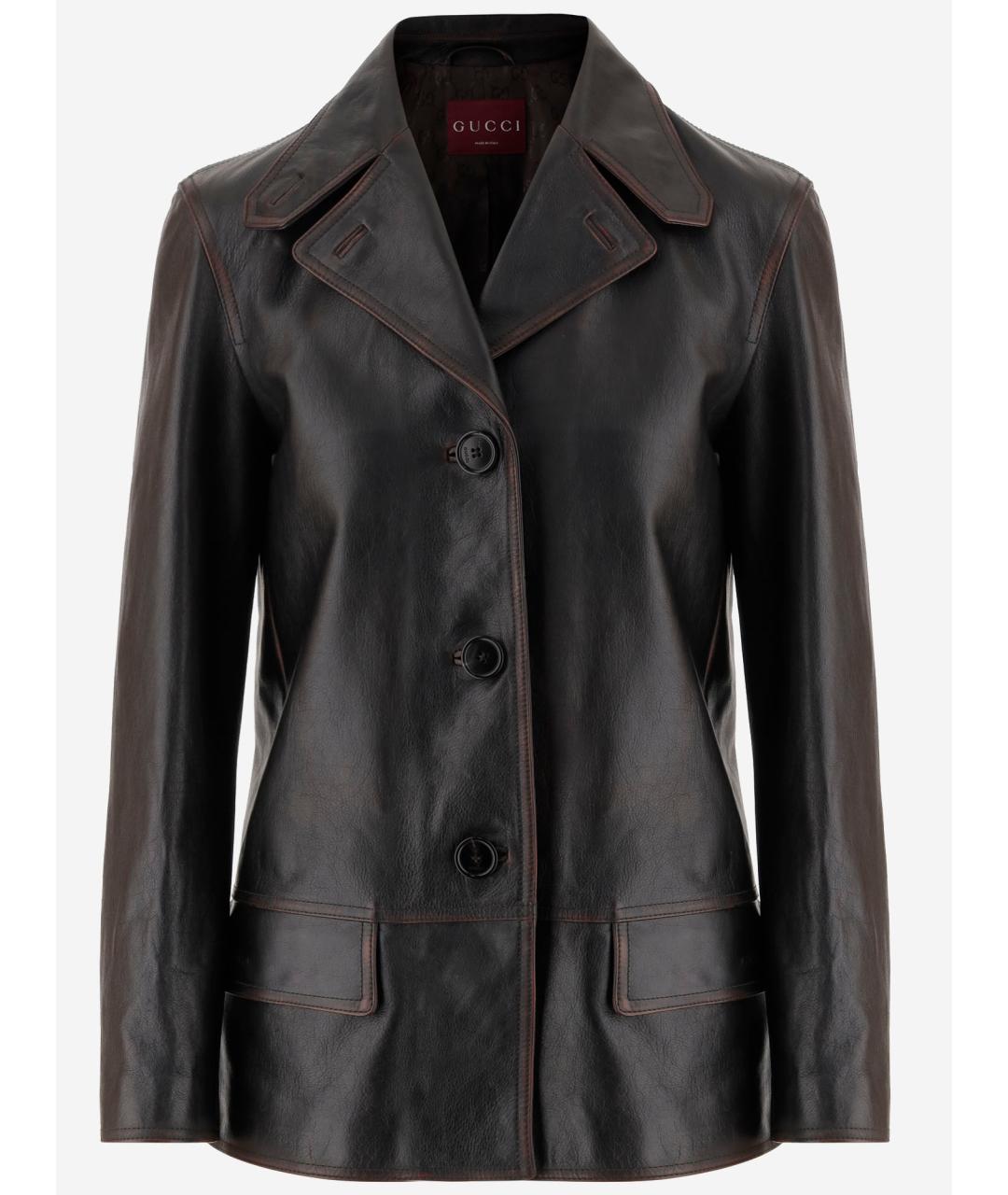 GUCCI Черное кожаное пальто, фото 1