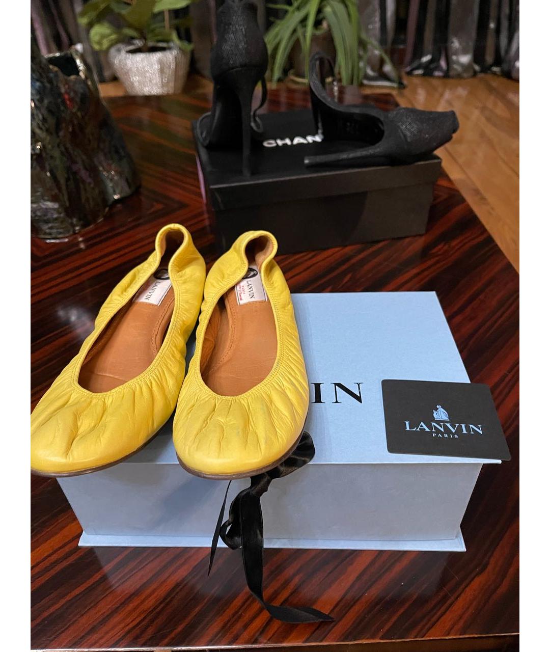 LANVIN Желтые кожаные балетки, фото 2
