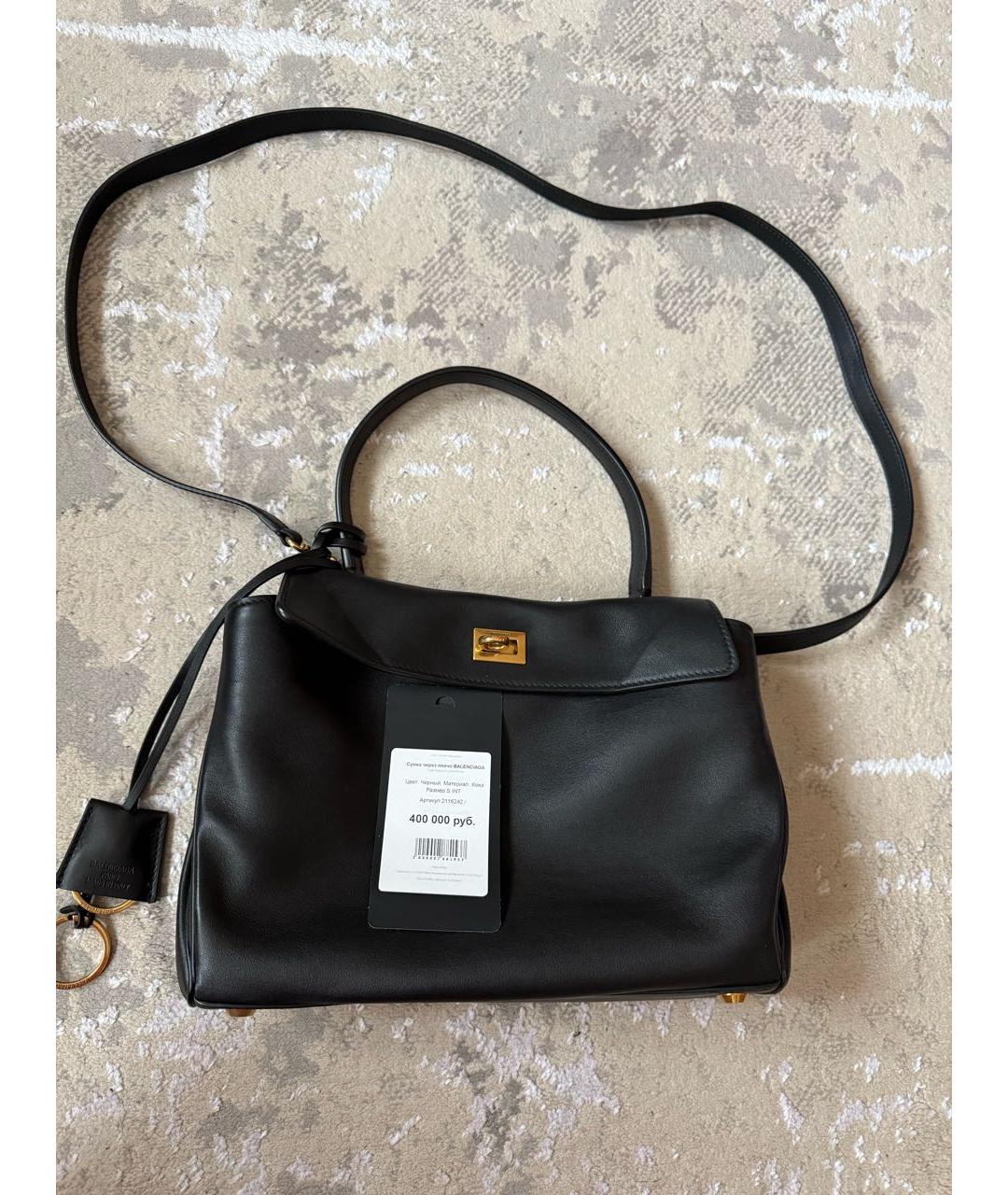 BALENCIAGA Черная кожаная сумка тоут, фото 3