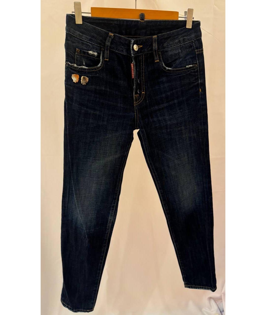 DSQUARED2 Темно-синие хлопковые прямые джинсы, фото 4