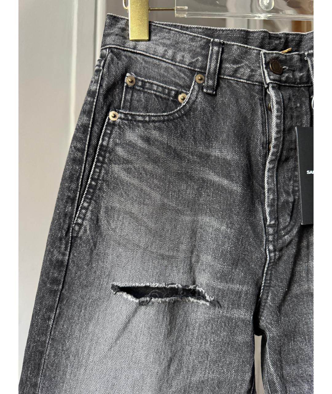 SAINT LAURENT Черные хлопковые прямые джинсы, фото 3