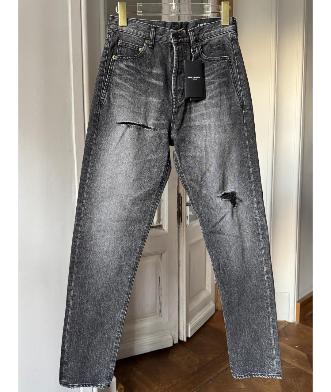SAINT LAURENT Черные хлопковые прямые джинсы, фото 10