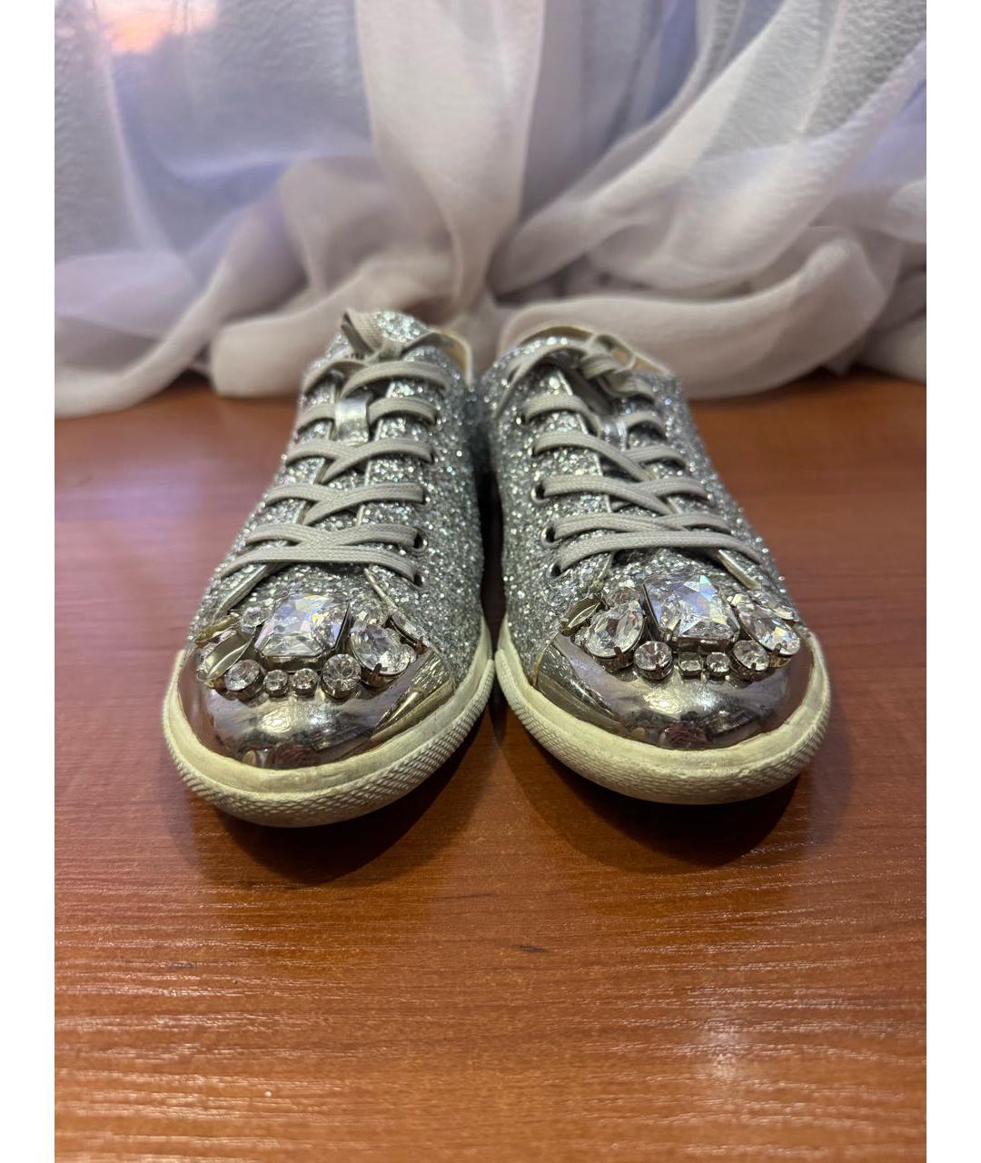 MIU MIU Серебряные кожаные кеды, фото 3