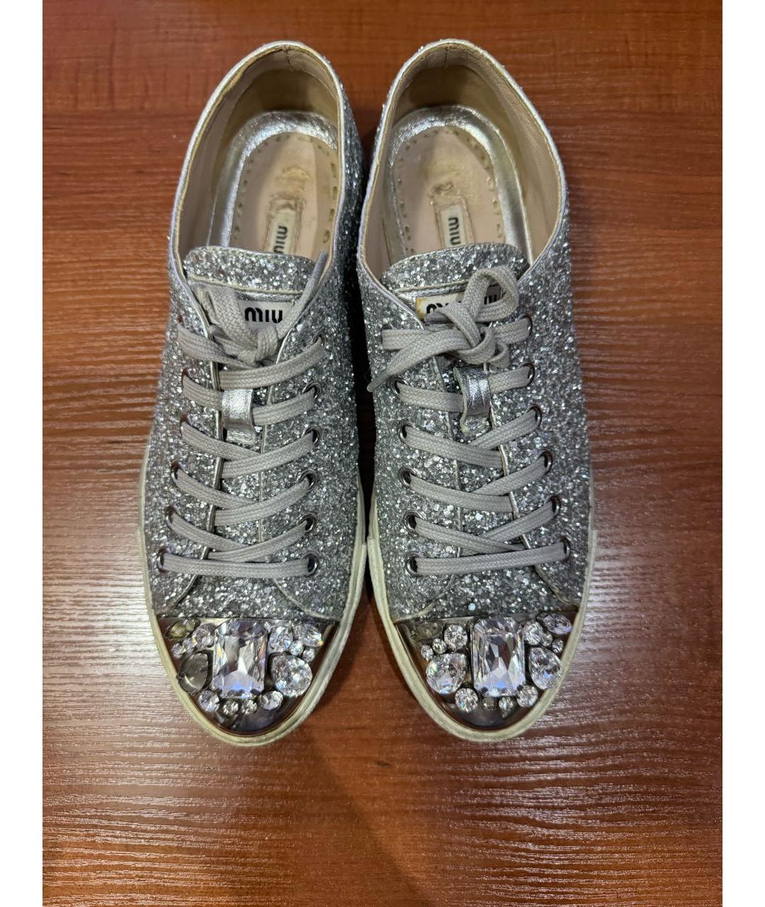MIU MIU Серебряные кожаные кеды, фото 8