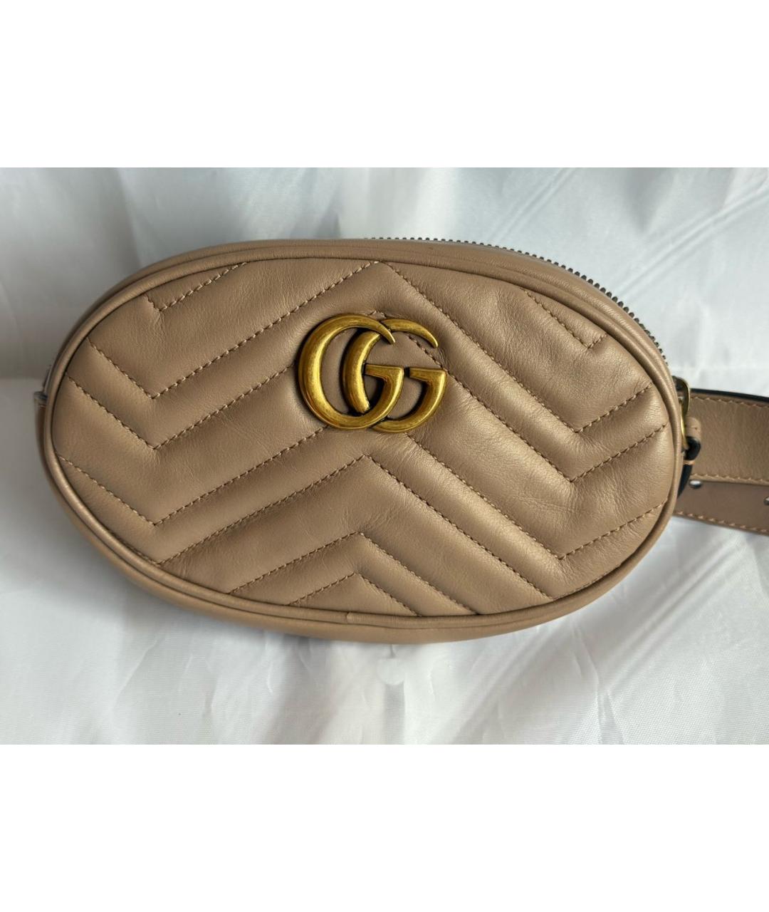 GUCCI Бежевая кожаная поясная сумка, фото 2