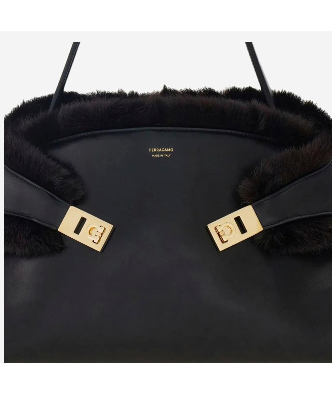 FERRAGAMO Черная кожаная сумка тоут, фото 4