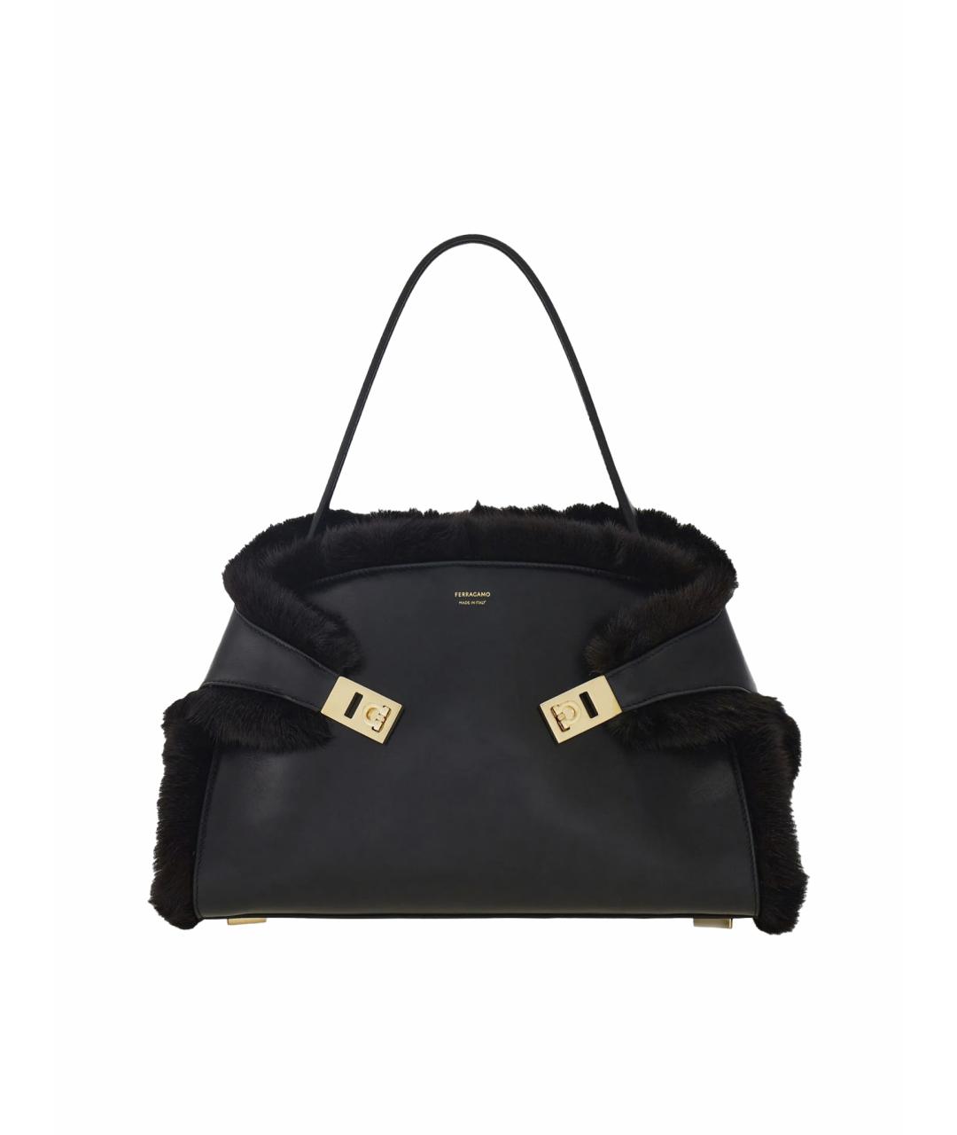 FERRAGAMO Черная кожаная сумка тоут, фото 1
