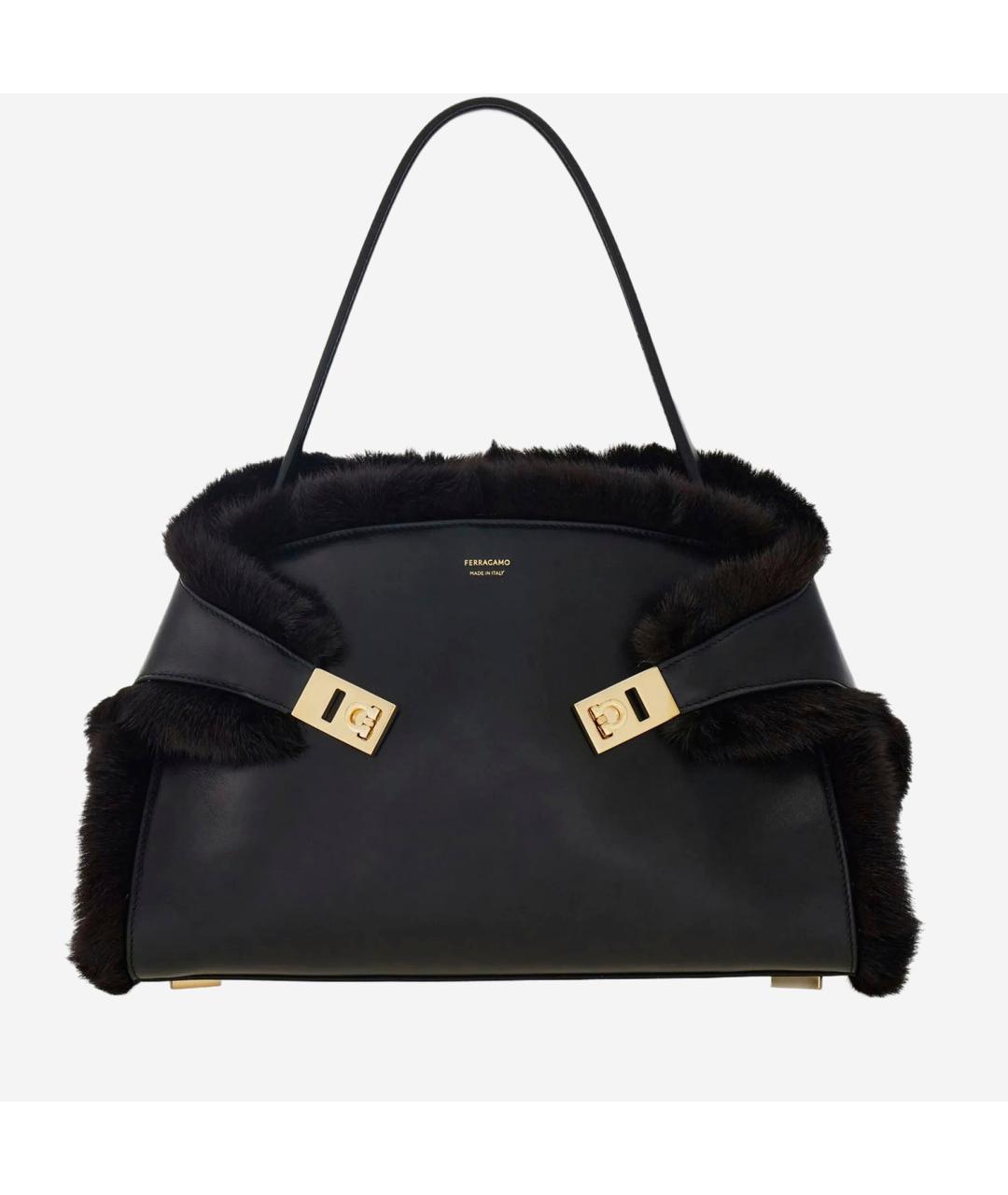 FERRAGAMO Черная кожаная сумка тоут, фото 5