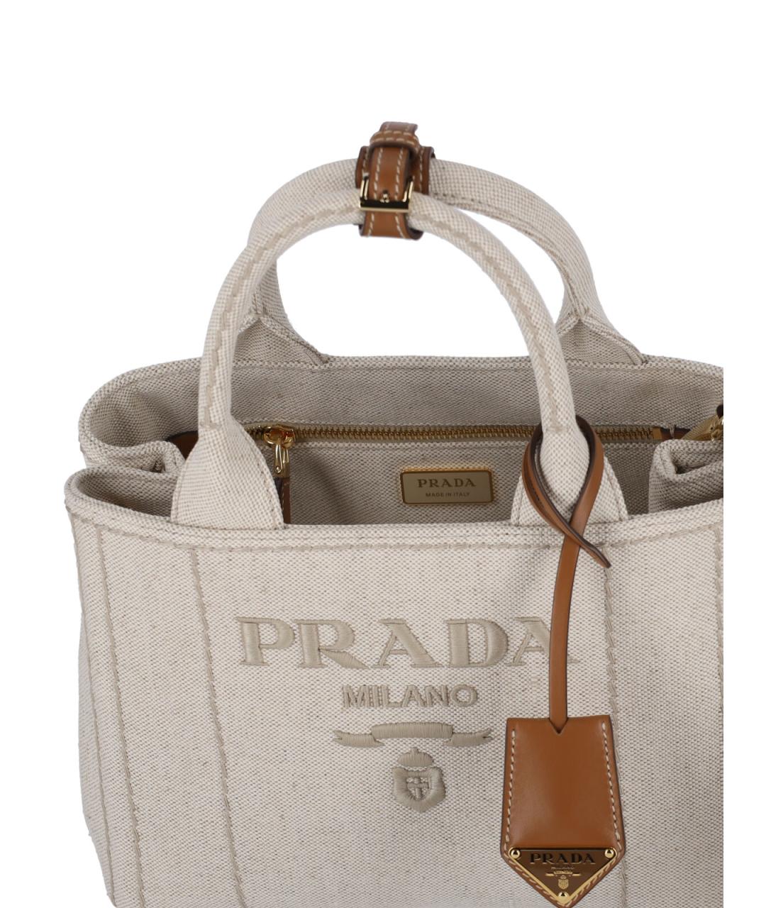 PRADA Бежевая хлопковая сумка тоут, фото 4