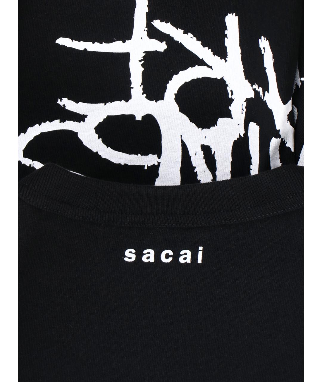 SACAI Черная хлопковая футболка, фото 3