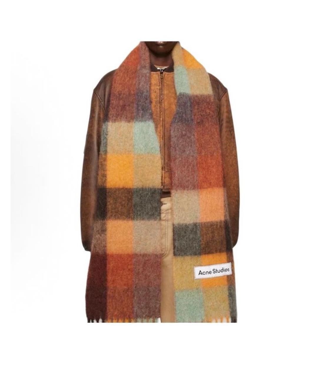ACNE STUDIOS Коричневый шерстяной шарф, фото 4