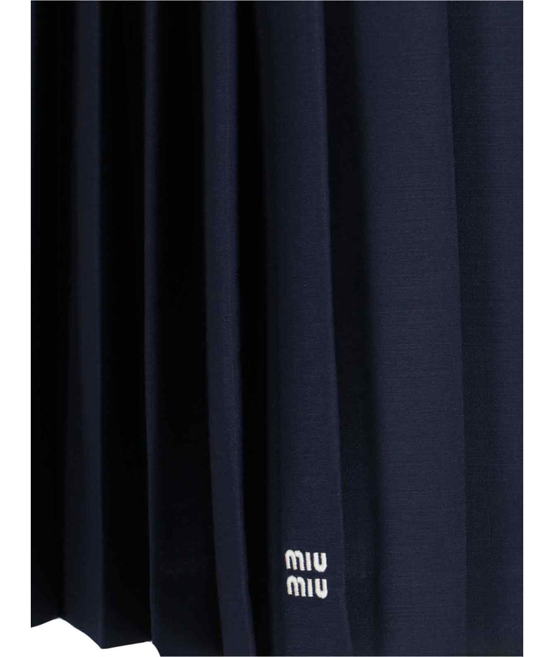 MIU MIU Темно-синяя шерстяная юбка миди, фото 5