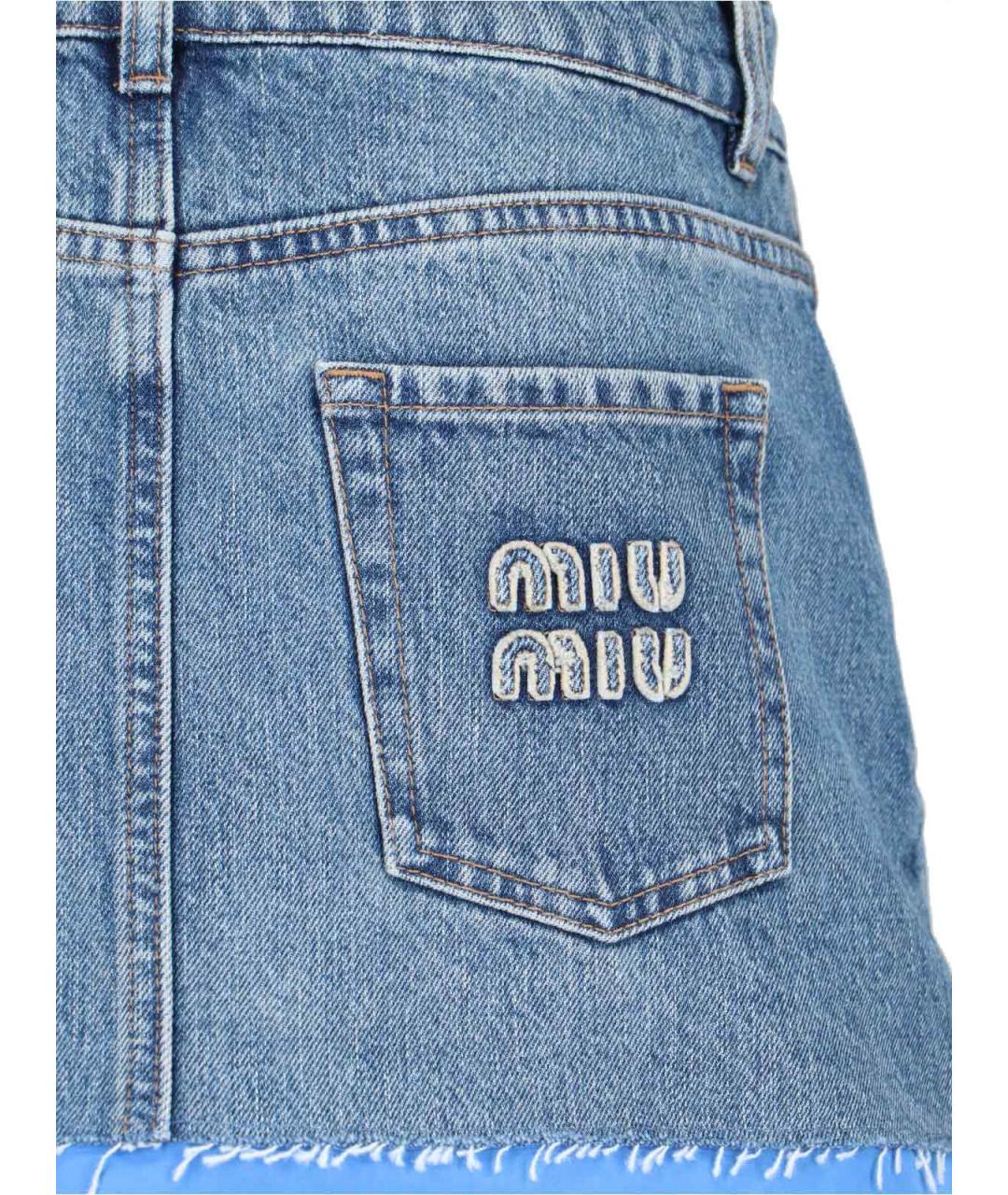 MIU MIU Синяя хлопковая юбка мини, фото 4