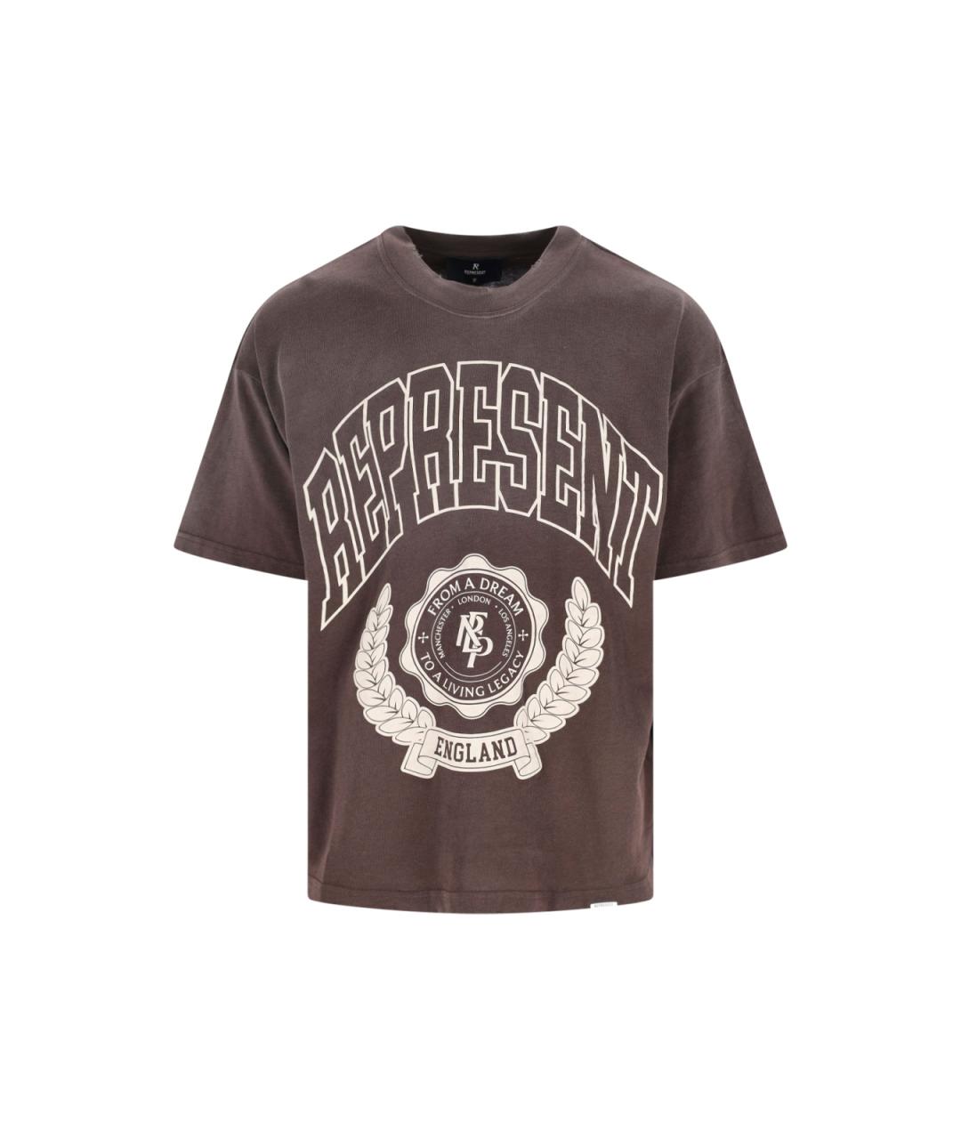 REPRESENT Коричневая хлопковая футболка, фото 1