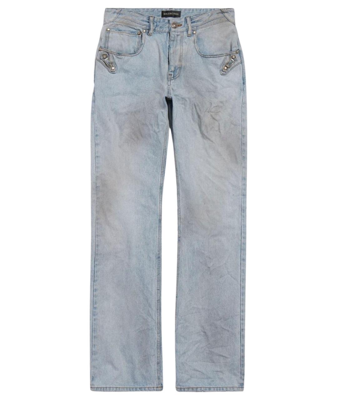 BALENCIAGA Голубые хлопковые прямые джинсы, фото 1