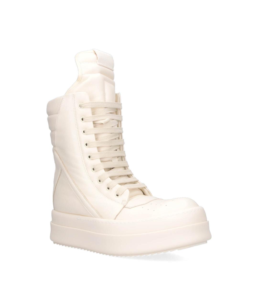 RICK OWENS Белые кожаные высокие кроссовки / кеды, фото 2