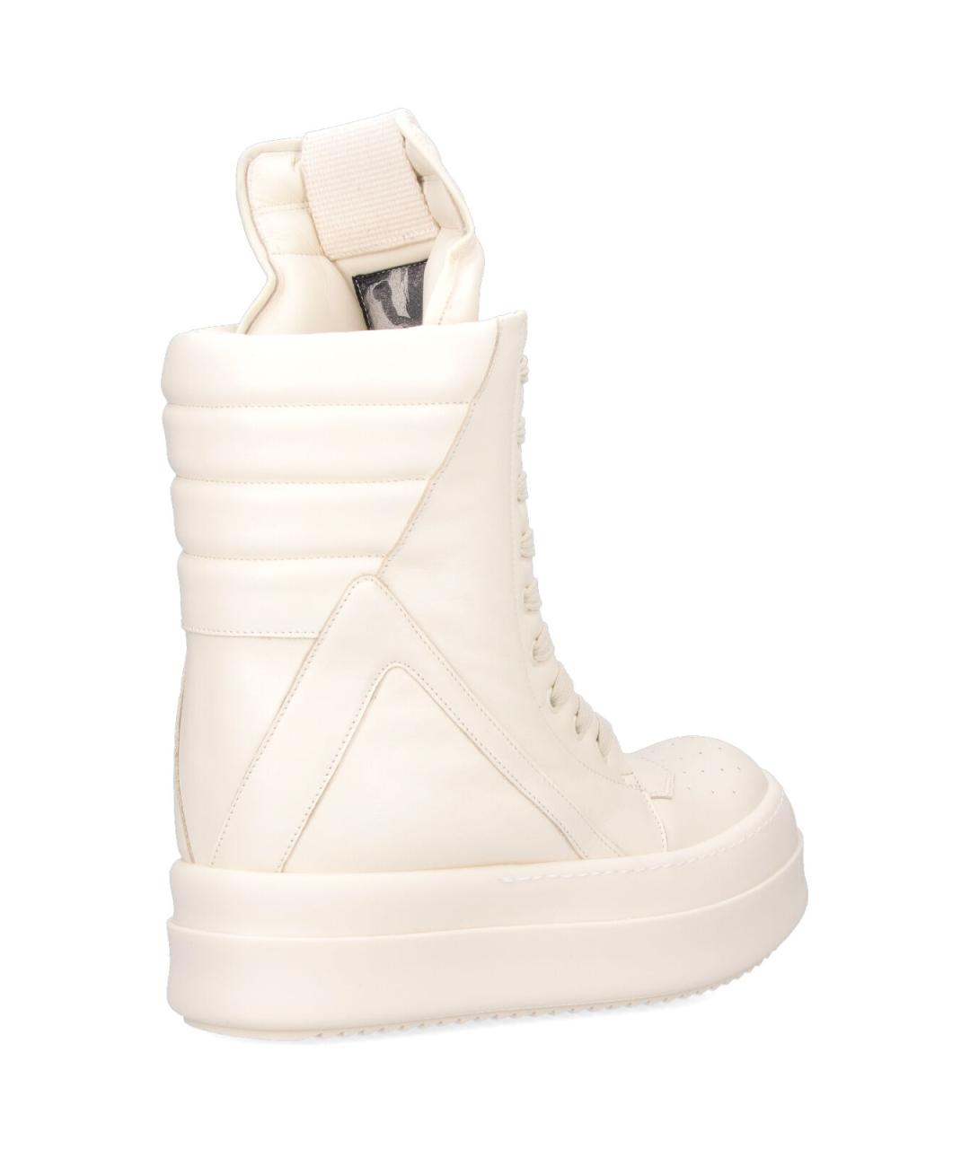 RICK OWENS Белые кожаные высокие кроссовки / кеды, фото 4