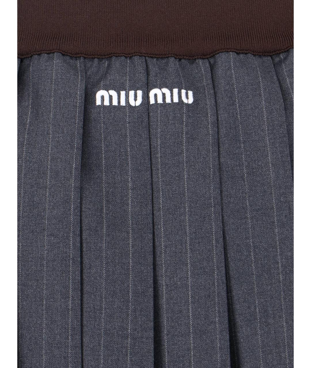 MIU MIU Серая шерстяная юбка мини, фото 4